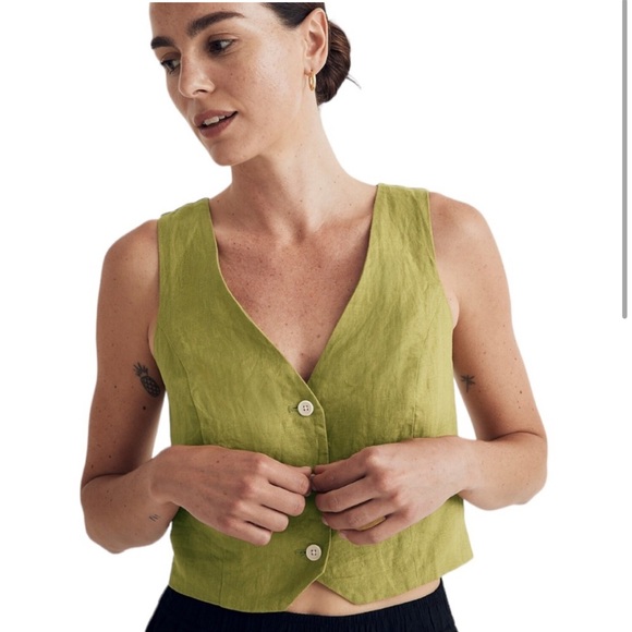 Madewell Katrina Linen Crop Vest Lime Green - Picture 1 of 3